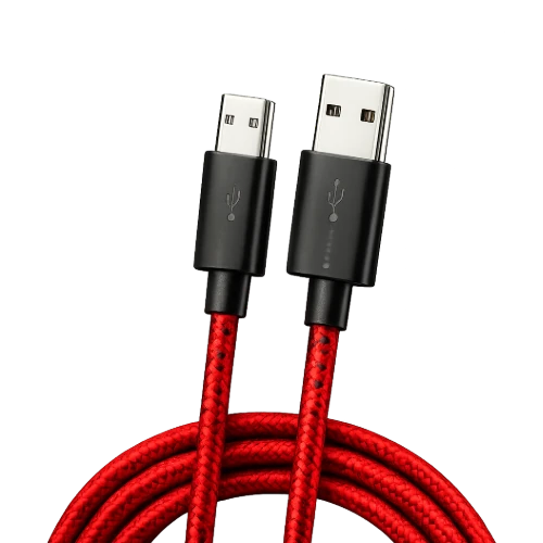 Cabos USB reforçados em vermelho e preto